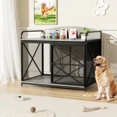 AZL1 Life Concept Pet Crates and Houses Multi-Function Pet Crate Non-Slip Curved Top Barn Sliding Door Safe Structure, Gray, 42.8"*27.3"*36.6"