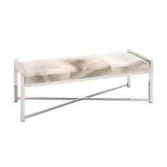 Contemporary Stainless Steel Rectangular Cowhide Bench - Olivia & May