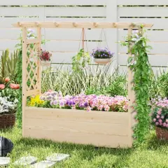 Tangkula Wooden Raised Garden Bed/ Lattice Trellises Hanging Roof Drainage Indoor Outdoor