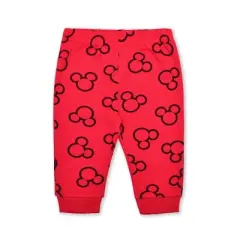 Disney Boy's 3-Pack Mickey Mouse Long Sleeve Baby Bodysuit Creeper, Bib and Jogger Pant Set for infant