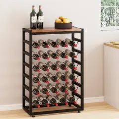 Itopfox 6-Tier Free Standing Wine Rack with Wooden Table Top, Sturdy Metal Bottle Holder for Kitchen Bar Pantry, Holds 30 Bottles
