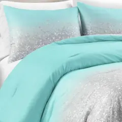 2pc Twin Glitter Ombre Metallic Print Kids' Comforter Set Aqua/Gray - Lush D&eacute;cor: Teen Bedding, Microfiber, Breathable