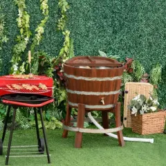 Outsunny 13 Gallons Retro Style Wooden Cooler Ice Bucket with Support Frame, Foldable Flip Cover, and Drain Faucet