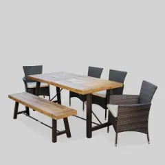 Jennys 6pc Acacia/Wicker Patio Dining Set - Brown - Christopher Knight Home
