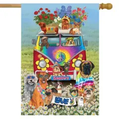 Groovy Pups Spring House Flag Hippies Dogs Humor 28" x 40" Briarwood Lane