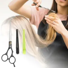 Unique Bargains Portable Hair Cutting Scissors Silver Tone Black 1 Set