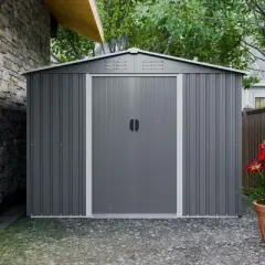 NicBex 8x6 FT Outdoor Storage Shed,Metal Outdoor Shed with Metal Foundation and Lockable Doors,Storage Sheds for Garden