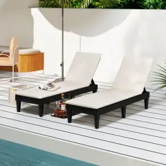 Tangkula 2PCS Patio Lounge Chair Recliner Chair w/ 3-Position Adjustable Backrest & Cushion Black & White