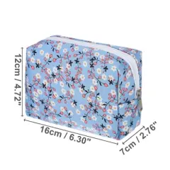 Unique Bargains Portable Flower Cosmetic Bag Blue 1 Pc