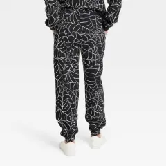 Women's Halloween Spider Web Graphic Jogger Pants - Black