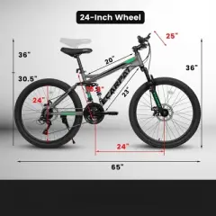 INFURNIC Bicycles, 24 Inch Mountain Bike with Adjustable Seat, Commute Bicycle for Men and Women, Gray, 65"*25"*36"