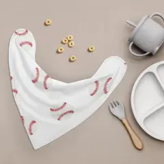 Sweet Jojo Designs Boy Fabric Baby Bibs Baseball Patch White Blue and Grey 3pc