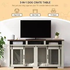 71" Dog Crate Furniture for 2 Dogs, Dog Kennel with 3 Storage Drawers & Removable Divider, Extra Large Double Dog Cage As