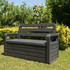 Toomax Foreverspring UV Weather Resistant Lockable Box Chest Bench for Outdoor Pool Patio Furniture and Deck Storage Bin, 70 Gallon (Anthracite)