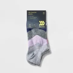 Women's 6pk Lightweight Chevron Striped No Show Athletic Socks - All in Motion&trade; 4-10
