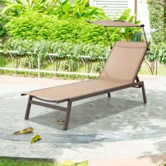 Tangkula 1PC/2PCS Outdoor Chaise Lounge 6-Position Recliner Lounger with Adjustable Sun Shade & Cup Holder