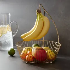 Delavan Collection Metal Wire Fruit Basket with Banana Hanger Gold - Threshold&trade;: Iron Round Fruit Bowl & Banana Stand