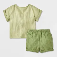 Baby Boys' 2pc Smiley Embroidered Pocket Gauze Shorts Set - Cat & Jack&trade; Green