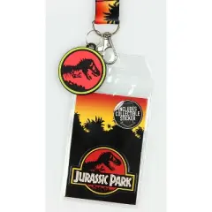 Jurassic Park Logo Lanyard Keychain ID Holder Logo Rubber Charm and Sticker