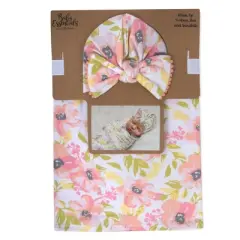 Baby Essentials Soft Floral Swaddle Blanket and Turban Set