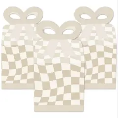 Big Dot of Happiness Tan Checkered Party - Square Favor Gift Boxes - Bow Boxes - Set of 12