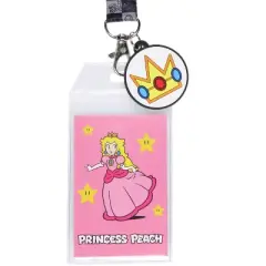 Nintendo Super Mario Princess Peach ID Badge Holder Lanyard w/ Rubber Charm