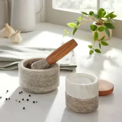 2pc Marble & Wood Mortar and Pestle Set Warm Gray - Hearth & Hand&trade; with Magnolia