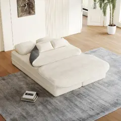 Foldable Sofa Convertible Sleeper Sofa Bed Floor Sofa Corduroy Upholstered Lounge Sofa with Multi Functional Blanket & Pillows - ModernLuxe