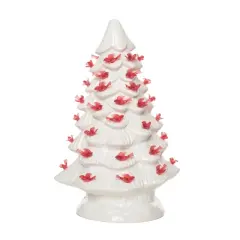 Transpac Small Ceramic Light Up Cardinal Tree - Festive Christmas Decorative Object for Holiday Cheer