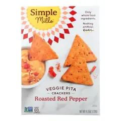 Simple Mills Roasted Red Pepper Veggie Pita Crackers - Case of 6/4.25 oz