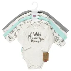 Touched by Nature Organic Cotton Long-Sleeve Bodysuits, Neutral Safari