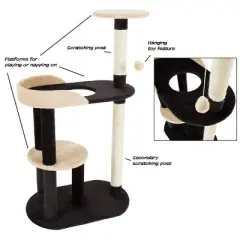 Pet Adobe 3-Tier Cat Tree With Two Scratching Posts - 42.25", Black/Tan