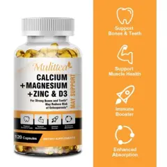 Mulittea Calcium Magnesium Zinc Capsules with Vitamind3 for Strong Bones & Teeth | Heart & Immune Support, 120 Count