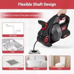 Electric Drain Auger 25FT, Heavy Duty Plumbing Snake for Toilet, Sink Sewer Clogs, 3-In-1 Drain Clog Remover, Bathroom Pipe Cleaner Tool