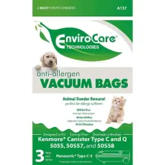 EnviroCare Replacement Allergen Filtration Bags Designed to fit Kenmore Canister Type C/Q, 50555, 50558, 50557 and Panasonic Type C-5 3 pack
