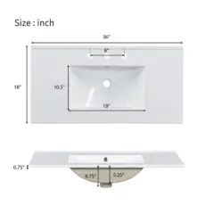 36" Bathroom Vanity with Ceramic Sink, 2 Doors, 3 Drawers, Adjustable Shelf, Gold Handles, Freestanding Vanity
