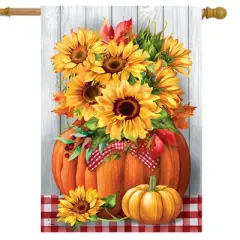 Briarwood Lane Fall House Flag 40x28 For Outdoor Sunflowers in Pumpkin For Fall House Flag