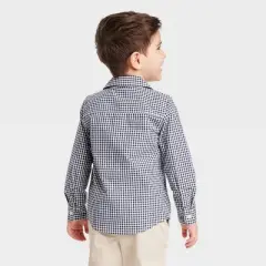 OshKosh B'gosh Toddler Boys' Plaid Long Sleeve Checkered Woven Shirt - Navy Blue