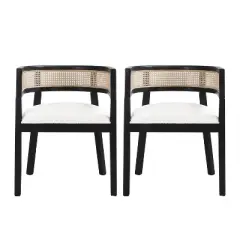 Christopher Knight Home Cinnabar 19.75" Seat Height Upholstered Rubberwood Tub Dining Chairs with Cane Back(Set of 2)