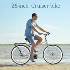 Gulches 26-Inch Single Speed Bicycles - Silver+Gray Beach Cruiser with Wide Wheels for Stability