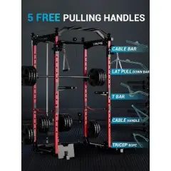 Acekool Power Cage, Multi-Functional Home Gym Squat Rack with Cable System, 1600LB Capacity, Over 20 Attachments, Black