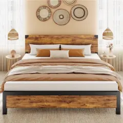 King Size Bed Frame with Wood Headboard, King Platform Bed Frame with Under Bed Storage and Metal Legs, No Box Spring Needed, Easy Assembly