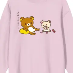 Rilakkuma Two Bears Sitting Crew Neck Long Sleeve Cradle Pink Adult Sweatshirt