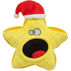 goDog Holiday Collection Mixed Materials TPE-Plush Holiday Star Squeaky Dog Toy, Chew Guard Technology - Yellow, One Size