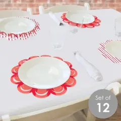 Big Dot of Happiness Red Stripes - Simple Party Round Table Decorations - Paper Chargers - Place Setting For 12