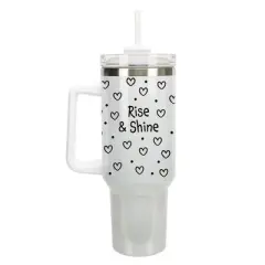 Elanze Designs Rise & Shine Hearts Polka Dots 40 oz. Stainless Steel, Large Water Bottle Coffee Mug, Spill & Leak Resistant, Thermal Travel Tumbler