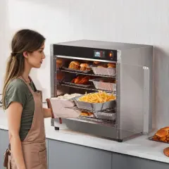 VEVOR Hot Box Food Warmer, 4-Tier Concession Warmer with Water Tray, 4 Pans, Glass Double-door and Adjustable Shelves
