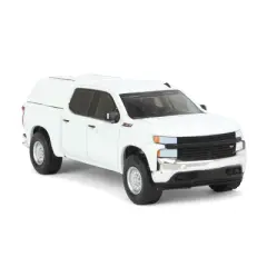 Greenlight Collectibles 1/64 Summit White 2022 Chevrolet Silverado WT Pickup Truck with Camper Shell Blue Collar Series 11 35240-F