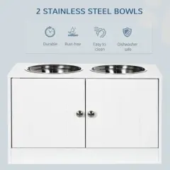 Akoasm 44L Capacity Large Elevated & Movable Dog Bowls With Storage Cabinet-White
