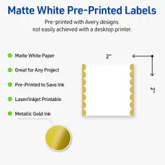 Avery Printable Square Labels, Gold Edge Dots, 2" x 2", Matte White Square Labels, Permanent, Laser/Inkjet, 120ct, Great for Product Labels